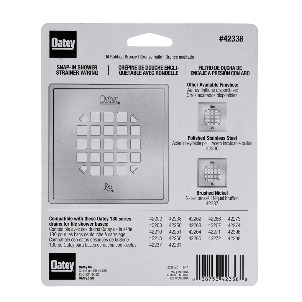 Oatey® Square Oil Rubbed Bronze Snap-In Strainer with Ring