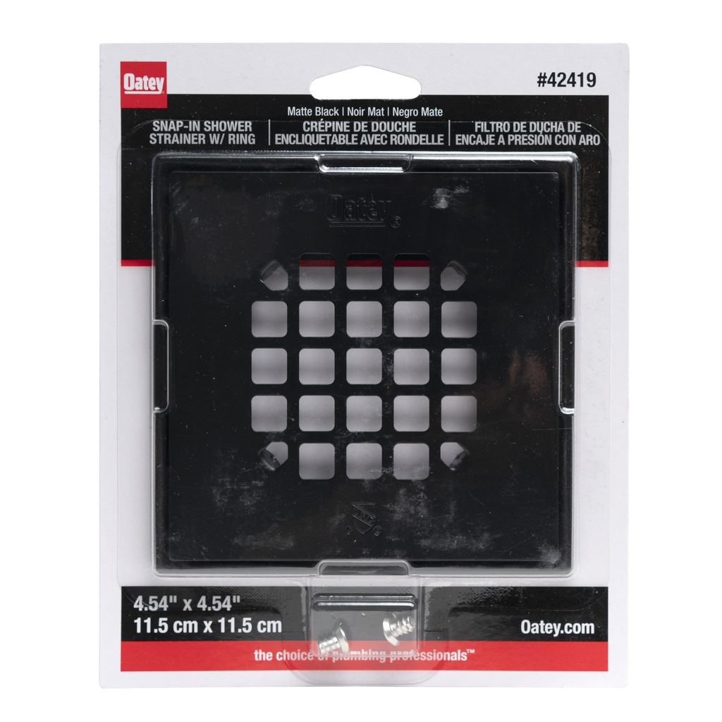 Oatey® Square Matte Black Snap-In Strainer with Ring