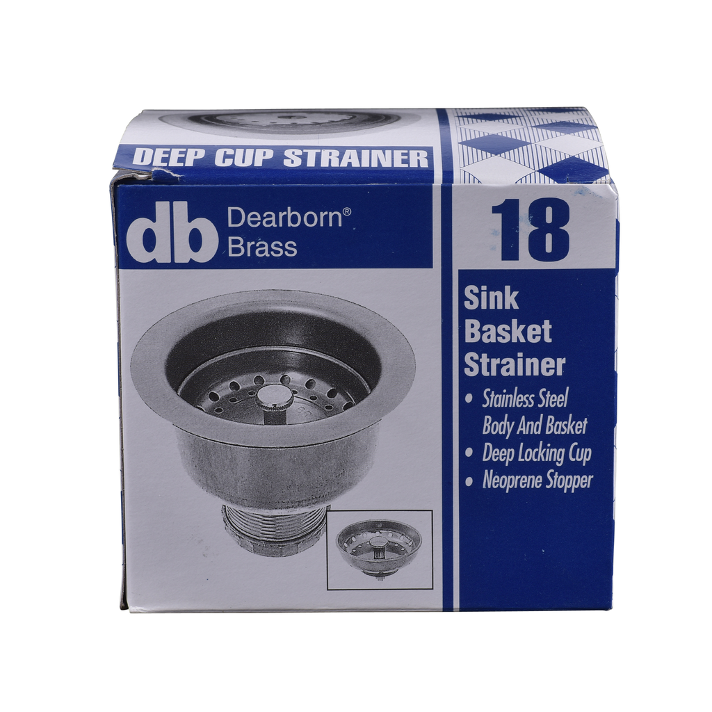 Dearborn® Sink Basket Strainer, Stainless Steel Body and Basket. Deep Locking Cup. Neoprene Stopper. Length 3-3/4 in.