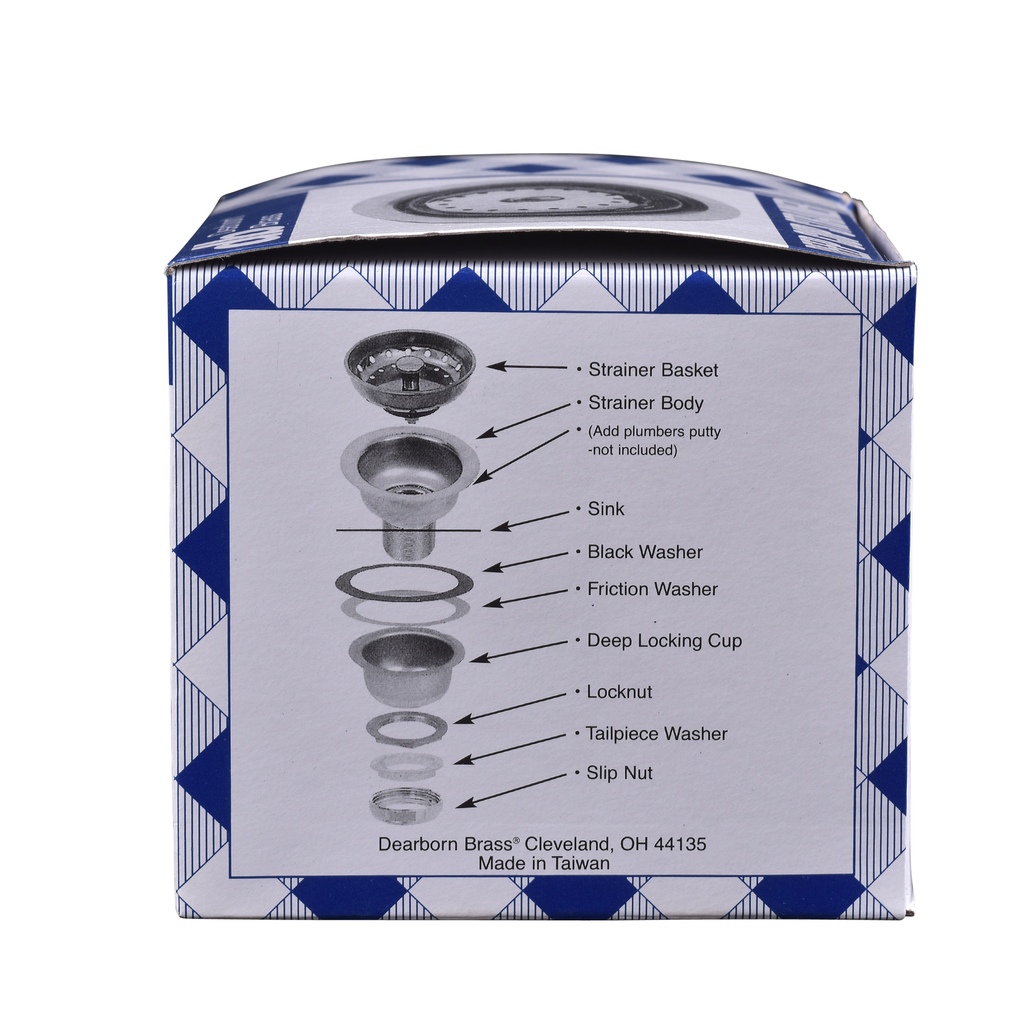 Dearborn® Sink Basket Strainer, Stainless Steel Body and Basket. Deep Locking Cup. Neoprene Stopper. Length 3-3/4 in.