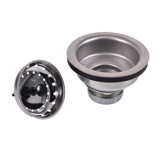 Dearborn® Locking Cup Sink Basket Strainer, Stainless Steel Body and Basket, Galvanized Steel Locking Cup, Plastic Post and Rubber Stopper.