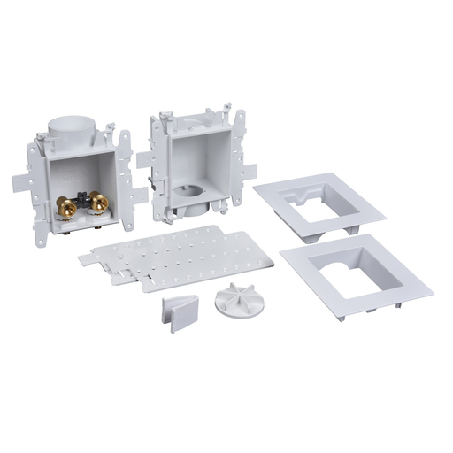 Oatey® Moda™, 2-Valve + Std Drain, F1807 PEX (Brass), No Hammer, Washing Machine Outlet Box