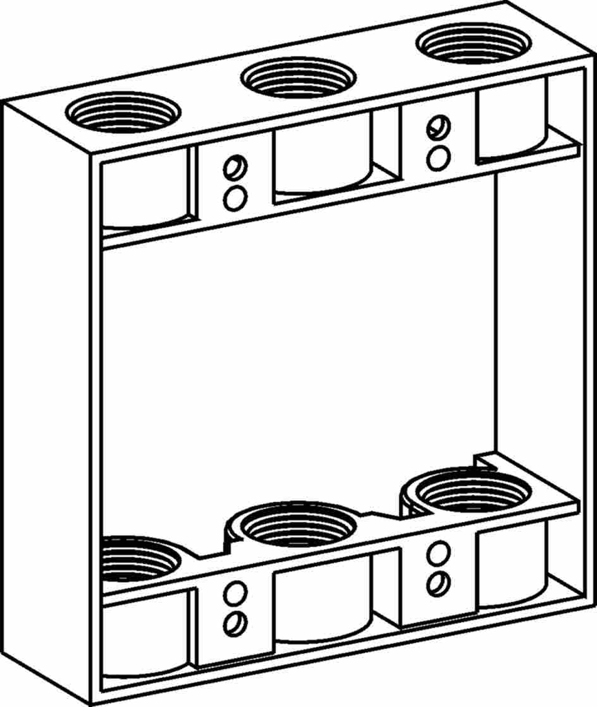 Product image for Orbit 2EXB75-6 2-Gang Weatherproof Extension Ring, (6) 3/4" Hubs, 1" Deep - Gray