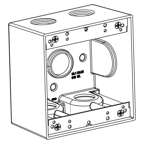 Product image for Orbit 2DB50-5 2-Gang Weatherproof Outley Box, 2-5/8" Deep, (5) 1/2" Hubs - Gray