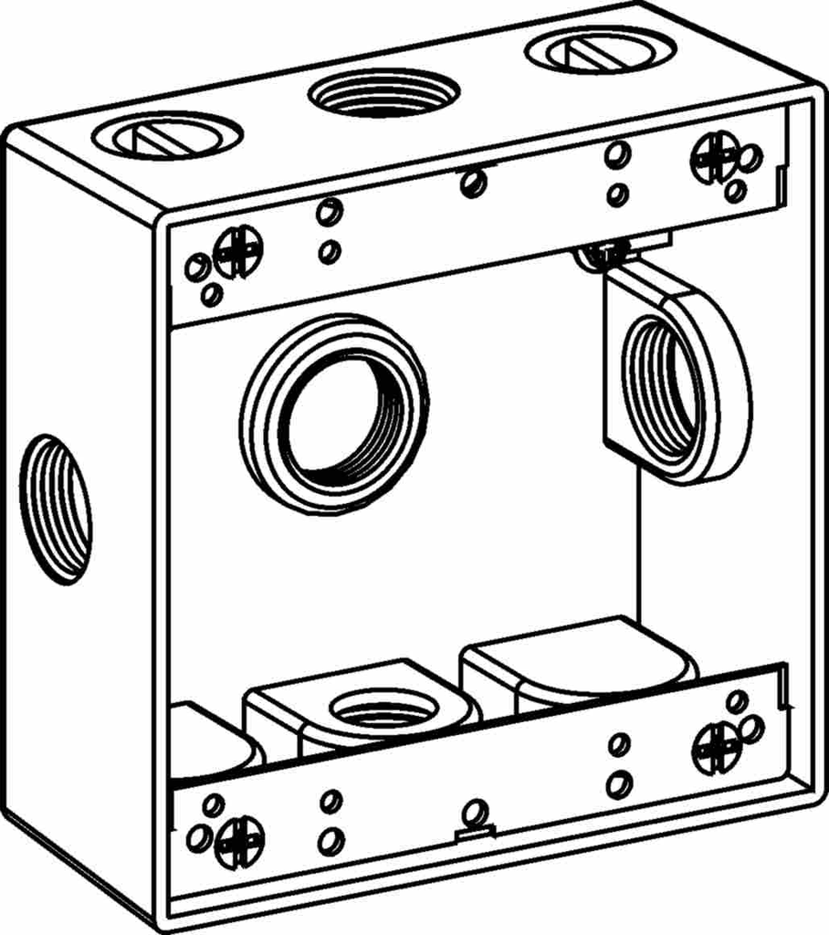 Product image for Orbit 2B100-5X 2-Gang Weatherproof Box, 2" Deep, (5) X-Configuration 1" Hubs - Gray