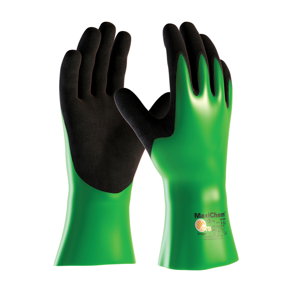 Product image for PIP 56-630/M MAXICHEM, NYLON/LYCRA LINER, GRN/ BLK. NITRILE BLND, FULL COAT,12 IN. LIKELY SUBJECT TO TAX