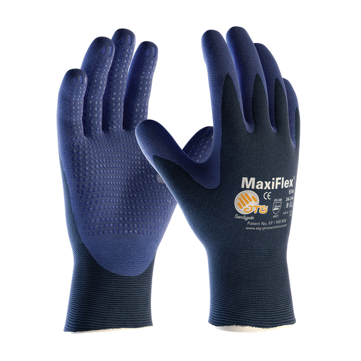 Product image for PIP 34-244/L Large Blue Nitrile Micro Foam Palm and Fingertip Coated Knit Protective Gloves