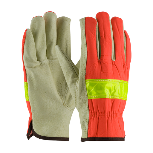 Product image for PIP 125-368/XL Top Grain Pigskin Leather Palm Drivers Glove w/ Hi-Vis Nylon Back - Open Cuff - XLarge