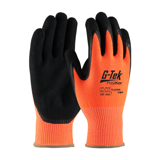 Product image for PIP 16340OR/L Large Gray Nitrile Micro Surface Palm and Fingertip Coated Knit Protective Gloves
