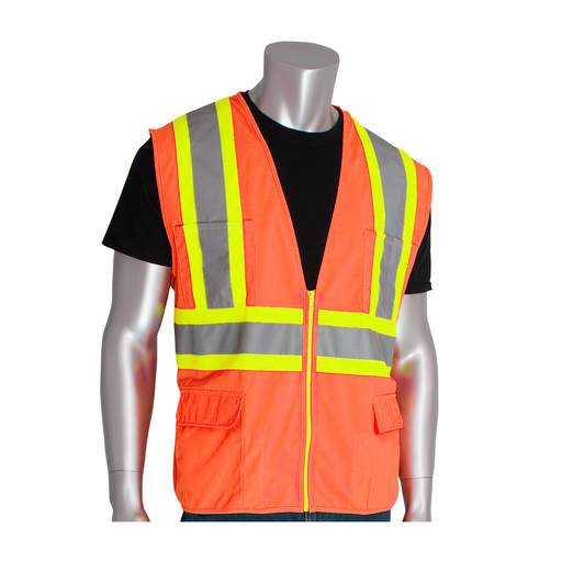 Product image for PIP 302-MAPOR-3X CLASS 2 SOLID VEST, 12 POCKETS, ZIPPER CLOSURE, TWO TONE TAPE, OR LIKELY SUBJECT TO TAX
