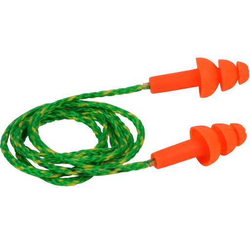 Product image for PIP 267-HPR310C 3-FLANGE EAR PLUGS CORDED 25 NRR ORANDE TPR W/ TEXTILE CORD 100/BOX