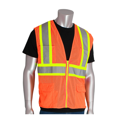 Product image for PIP 302-MAPMOR-XL CLASS 2 MESH VEST, 12 POCKETS, ZIPPER CLOSURE, TWO TONE TAPE, OR LIKELY SUBJECT TO TAX