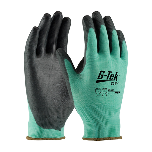 Product image for PIP 33-825/XXL G-TEK GP, GREEN 13G NYLON SHELL, BLACK PU COATED SMOOTH GRIP LIKELY SUBJECT TO TAX