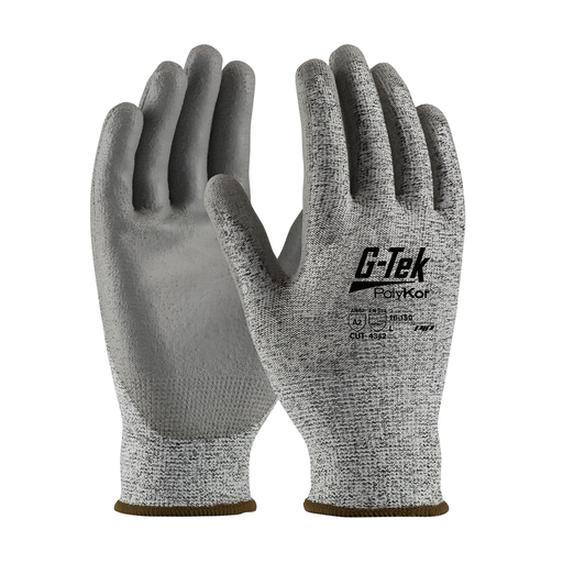 Seamless Knit PolyKor® Blended Glove with Polyurethane Coated Flat Grip on Palm & Fingers, Salt & Pepper, L