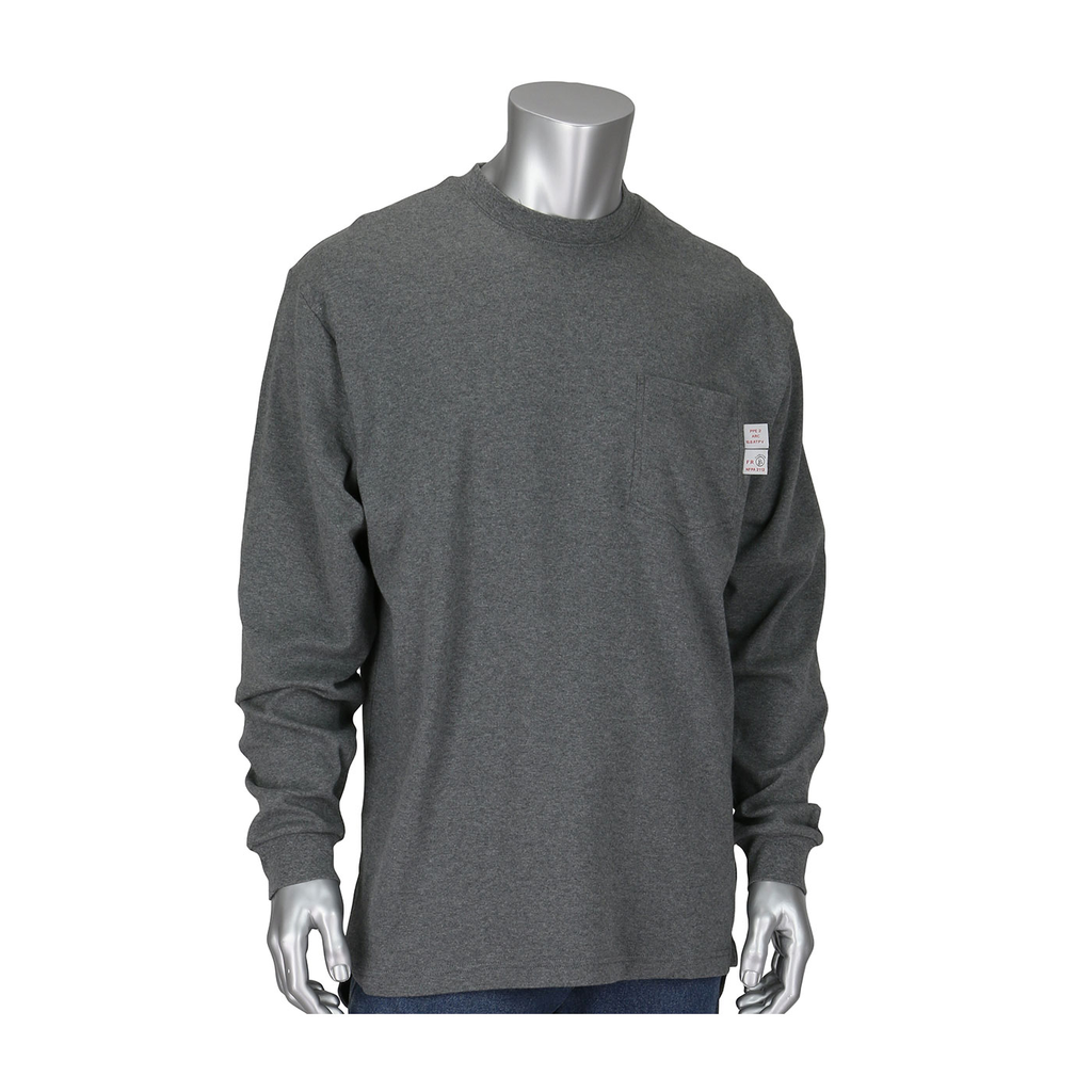 Product image for PIP 385-FRLS-(LG)-3X AR/FR LONG SLEEVE T-SHIRT, 13 CAL 6.5 OZ INTERLOCK COTTON, LT. GRAY LIKELY SUBJECT TO TAX