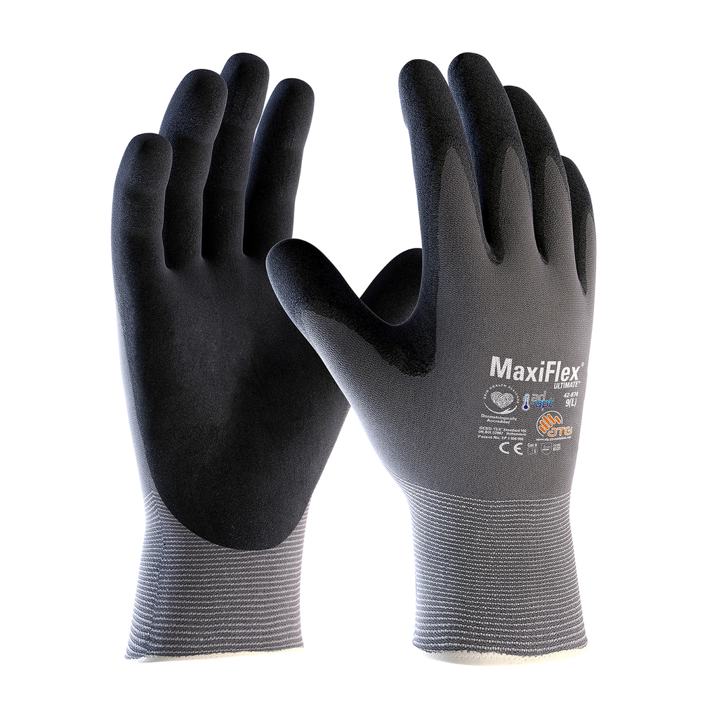 Product image for PIP 42-874/L MaxiFlex Ultimate w/ AD-APT Gray 15G Nylon Shell Blk MicroFoam Grip