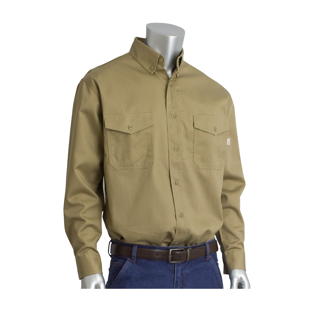 Product image for PIP 385-FRWS-KH/XL AR/FR DUAL CERT. 7OZ. 8 CAL WORK SHIRT NFPA 70E 2112 KHAKI