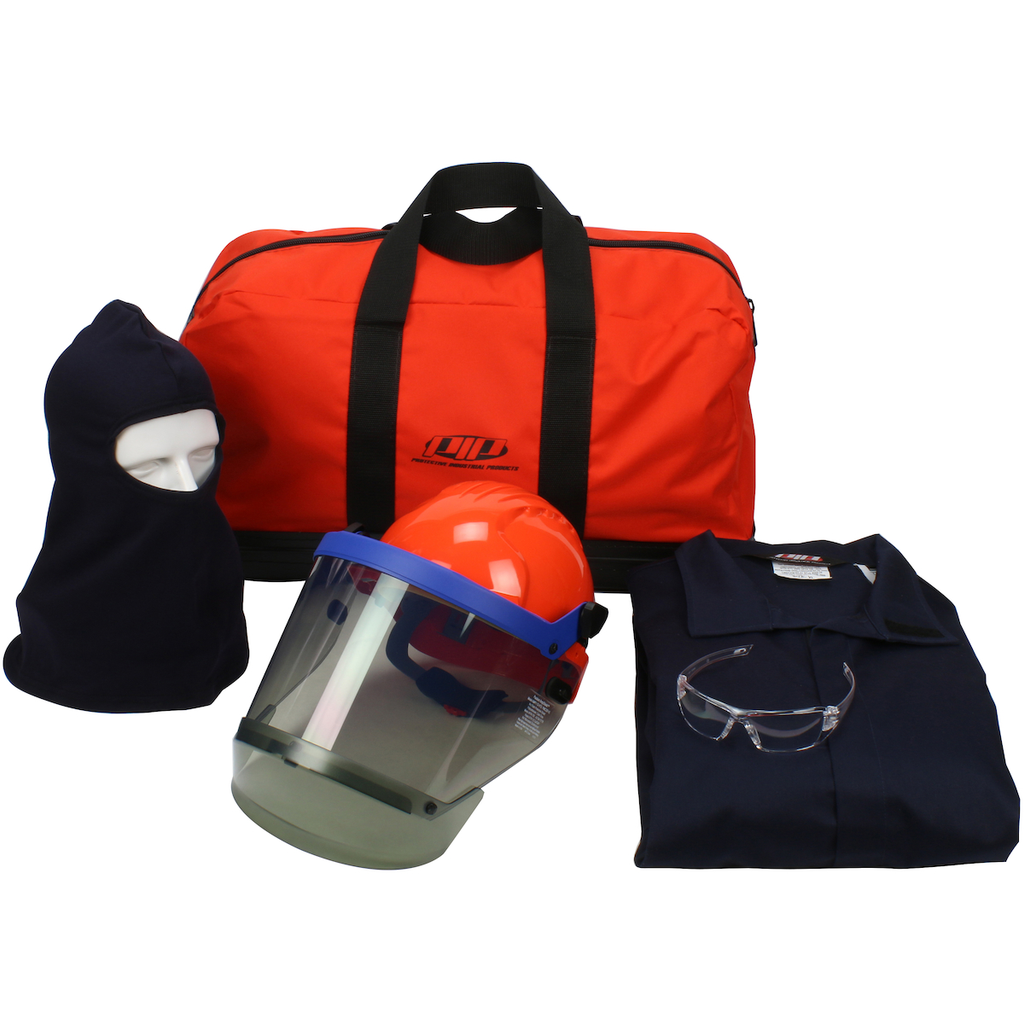Product image for PIP 9150-5388E/XL 8 CAL DUAL CERT. COVERALL KIT ARC SHIELD HH BAL BAG GLASSES