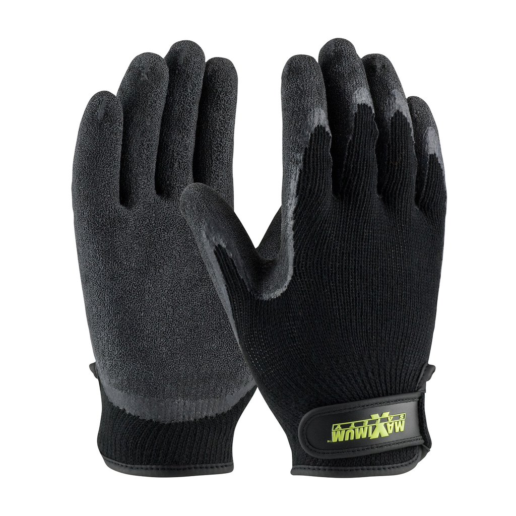 Product image for PIP 39-C1375/XL Seamless Knit Cotton / Polyester Glove w/ Latex Coated Crinkle Grip on Palm Fingers - Hook Loop Closure - XLarge