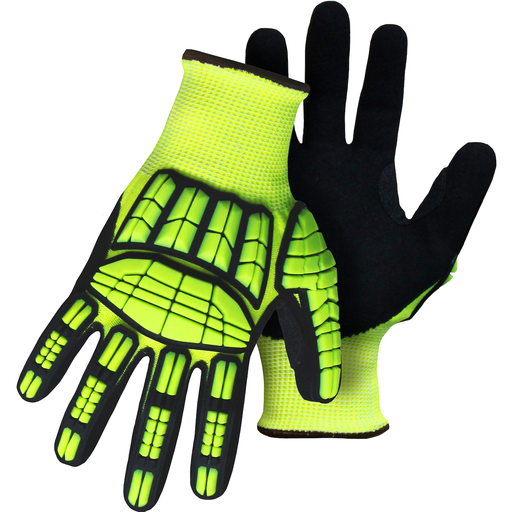 Seamless Knit PolyKor® Blended Glove with Hi-Vis Impact Protection and Double-Dip Nitrile MicroSurface Grip on Palm & Fingers, Hi-Vis Yellow, L