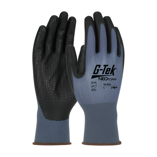 Seamless Knit Nylon Glove with NeoFoam® Coated Palm & Fingers - Micro Dotted Grip, Blue, L