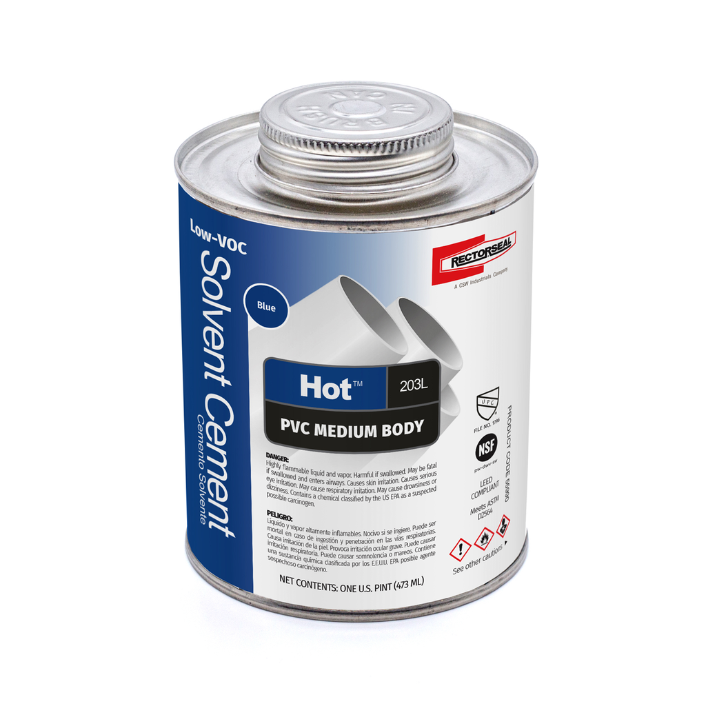 RectorSeal HOT 203L 55990 Quick Set Medium Solvent Cement, Fast Setting, Plumbing, 1 Pint