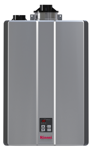 RUR160 Super High Efficiency Plus 9 GPM 160,000 BTU Natural Gas Interior Tankless Water Heater, Silver