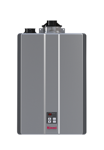RU160 Super High Efficiency Plus 9 GPM 160,000 BTU Natural Gas Interior Tankless Water Heater, Silver