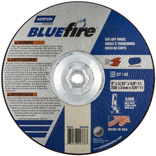 9 x 3/32 x 5/8-11 In. BlueFire Cut-Off Wheel ZA 30 U T27/42