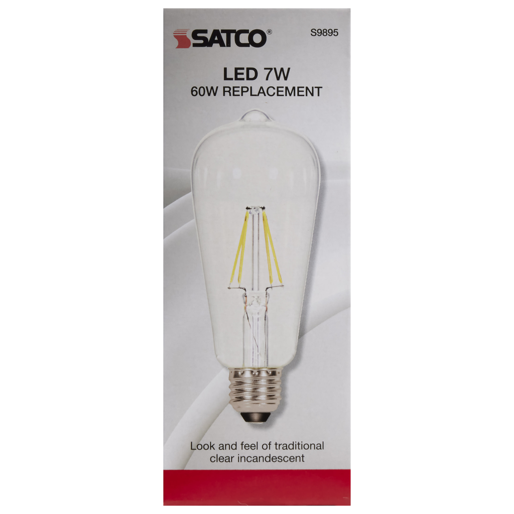 Satco S9895 7 Watt ST19 LED; Clear; Medium base; 3000K; 800 Lumens; 120