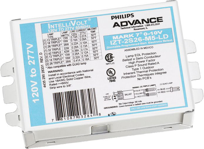 Product image for Philips Advance IZT2S26M5LD35M 120/277 VAC 50/60 Hz 26 W 1-Lamp Compact Ballast