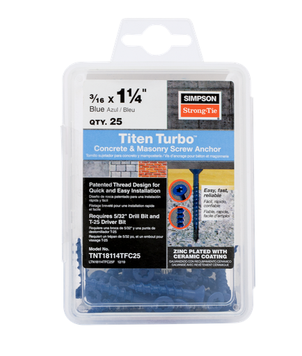 Titen Turbo™ — 3/16 in. x 1-1/4 in. 6-Lobe Flat-Head Concrete and Masonry Screw, Blue (100-Qty)
