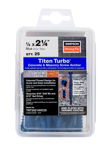 Titen Turbo™ — 1/4 in. x 2-1/4 in. Hex-Head Concrete and Masonry Screw, Blue (100-Qty)