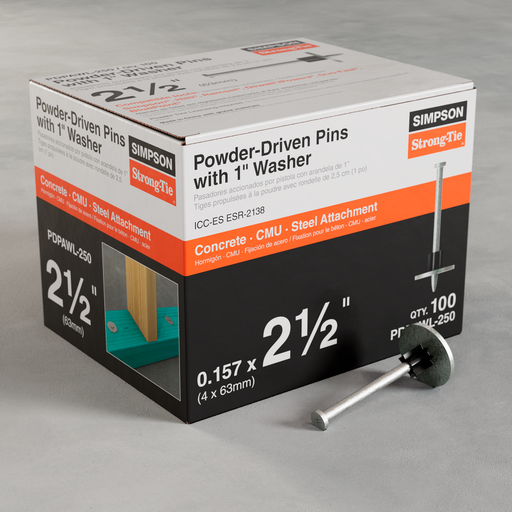 PDPAWL .157-in. x 2-1/2-in. Powder-Actuated Pin w/ 1-in. Washer (100-Qty)