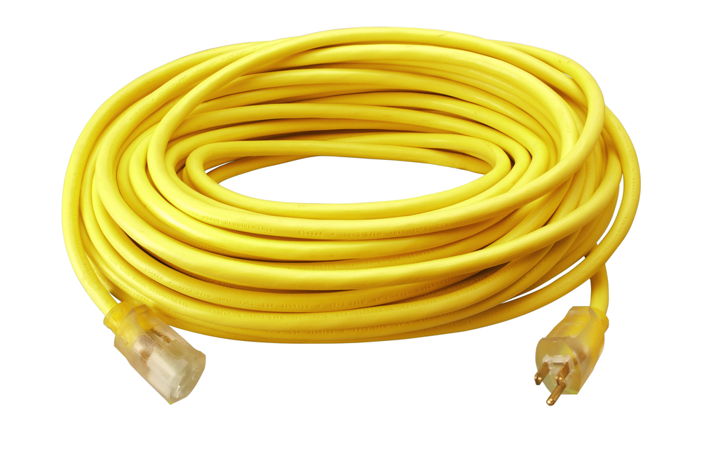 Southwire 2589SW0002 12/3 Heavy-Duty 15-Amp SJTW High Visibility General Purpose Extension Cord with Lighted End, 100'