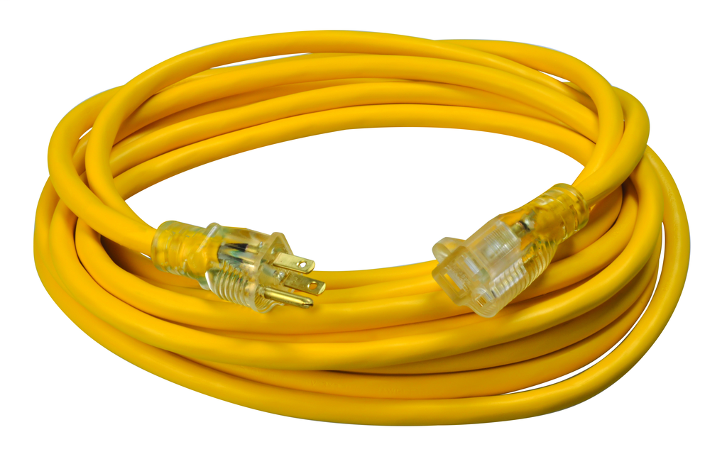 Southwire 2587SW8802 12/3 Heavy-Duty 15-Amp SJTW High Visibility General Purpose Extension Cord with Lighted End, 25'