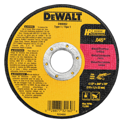 DEWALT Cutting Wheel, General Purpose Metal Cutting, 4-1/2-Inch, 5-Pack