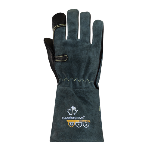 GLOVE - LADIES ENDURA DLX WELDER BLACK COWGRAIN, SPLIT BACK, BLENDED KEVLAR LINED & FOAM BACK, SIZE M