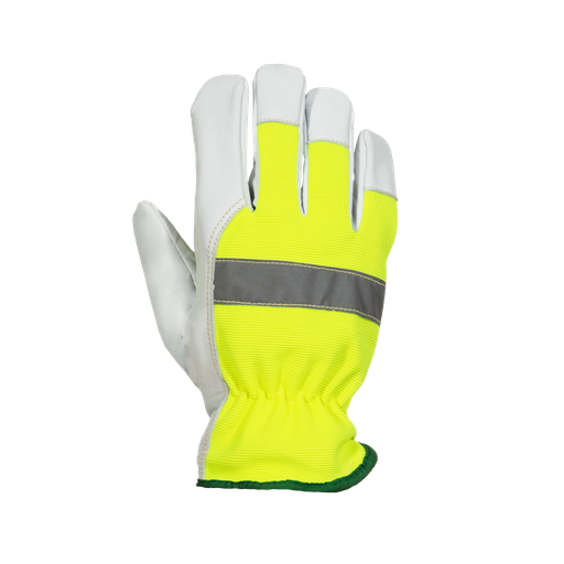 HIVIZ COLD RATED LEATHER GLOVES FOR WARMTH TO MINUS 30C OR MINUS 22F WITH RETROREFLECTIVE STRIPE, SIZE L