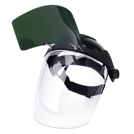 DP4 Series Face Shield - Ratcheting - Polycarbonate - Clear - Anti-Fog - Flip-up Shade 5 IR Visor