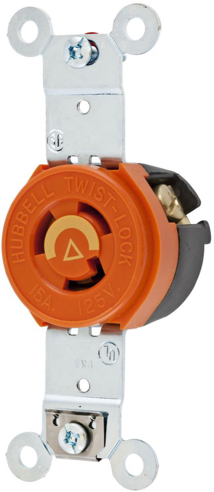 Product image for Hubbell IG4710 15A 125V Twist-Lock Orange Single Receptacle - Isolated Ground