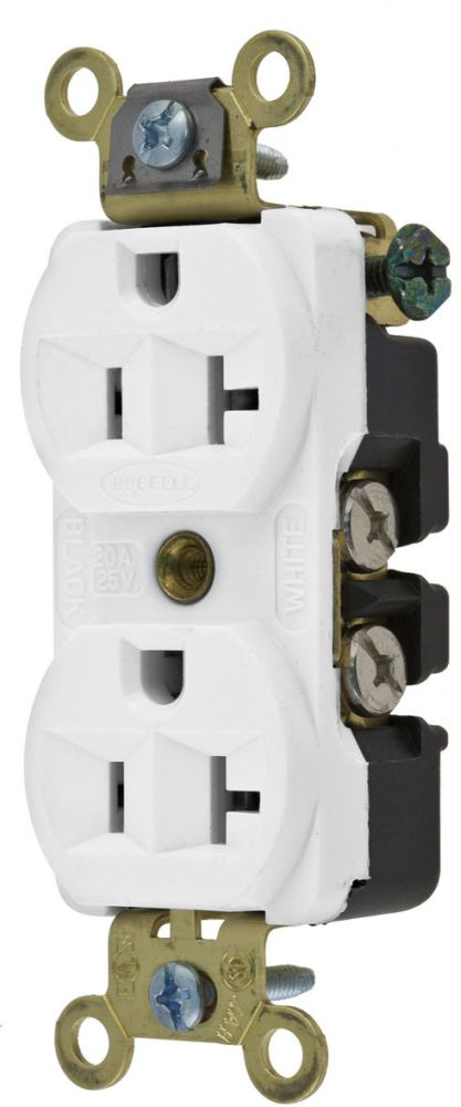 Product image for Hubbell HBL5352W 20 Amp 125 Volt 2-Pole 3-Wire NEMA 5-20R White Straight Blade Duplex Receptacle