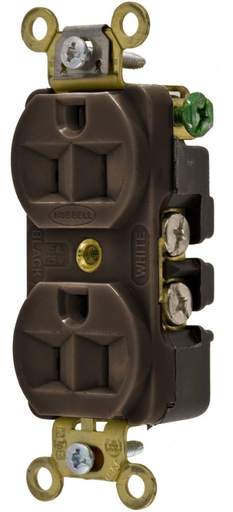 Product image for Hubbell HBL5252 Brown 15A 125V Duplex Receptacle. Extra Heavy Duty Compact Industrial Series