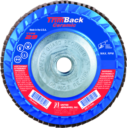 TrimBack 5" X 7/8", 36+ T29 Ceramic Flap Disc