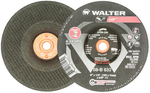 HP GRINDING WHEEL SPIN-ON 6" x 1/8" x 5/8"-11 PK 25