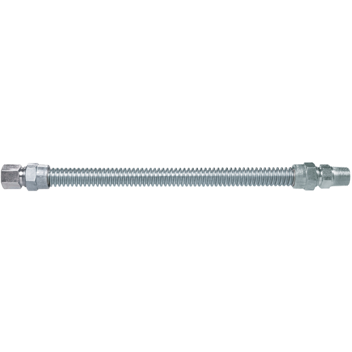 1/2 IN OD, 3/8 IN ID, SS Gas Connector, 1/2 IN MIP x 1/2 IN FIP, 36 IN Length