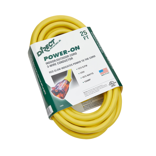 Extension Cord, Yellow, 12/3 25Ft