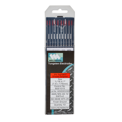 Red Tip Thoriated Tungsten Electrodes, 1/16 (0.0625) Diameter, 10 Pack