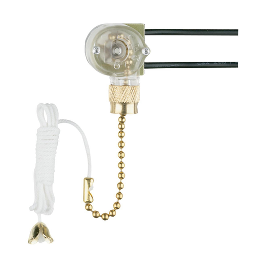 Product image for Westinghouse Lighting 7702300 250 VAC Polished Brass Pull Chain Ceiling Fan Light Switch with 2 Foot Braided Cord