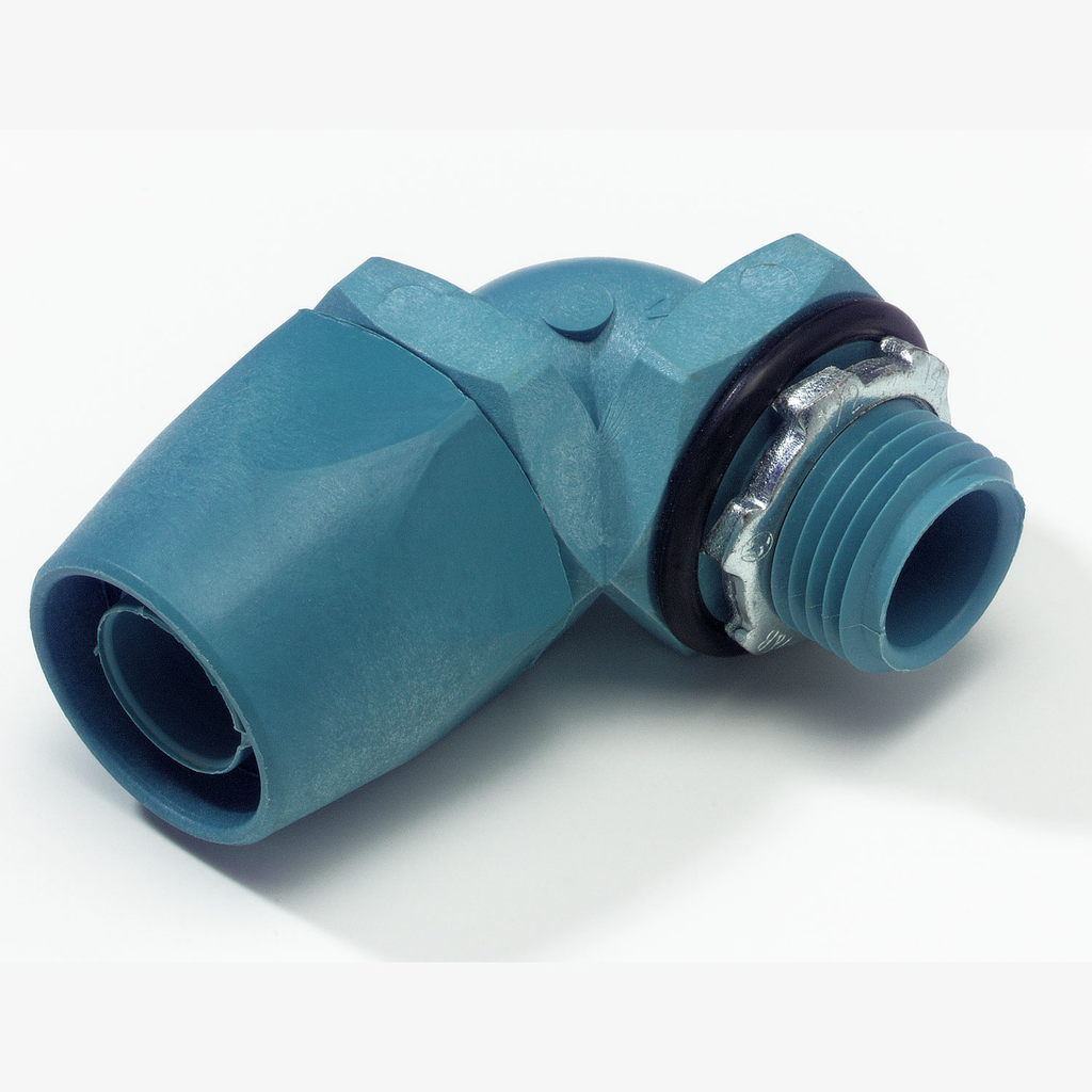 Mayer-DDS-1/2 Inch 90 Degree Non-metallic Type A Liquidtight Connector With Captive Sealing O-ring and Tapered Hub Thread-1